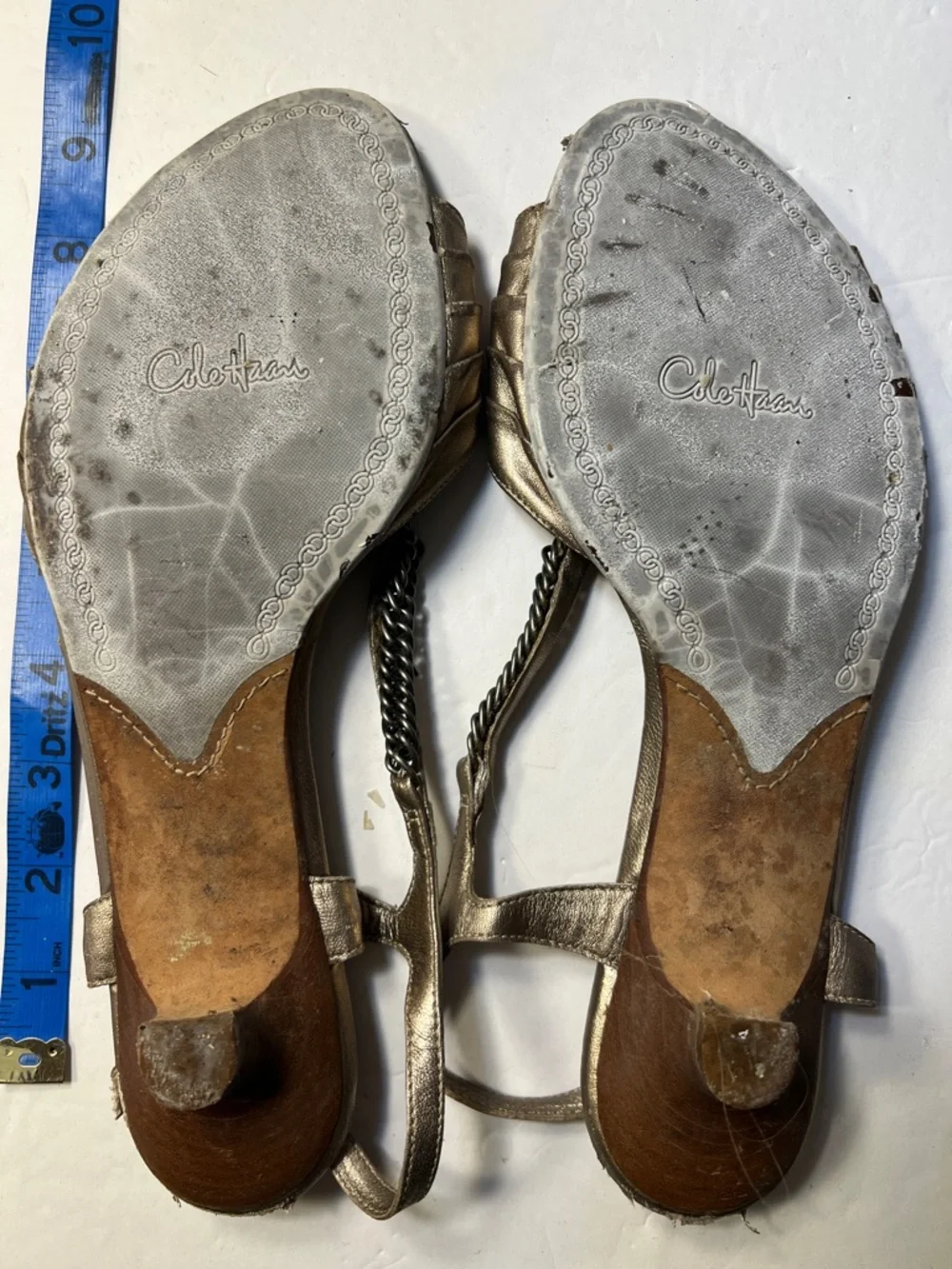 Cole Haan Metallic Bronze Women's Slingback Sandals with Chain Detail